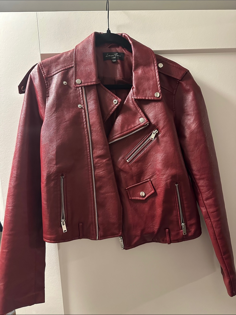 Love Tree Burgundy Faux Leather Moto Jacket